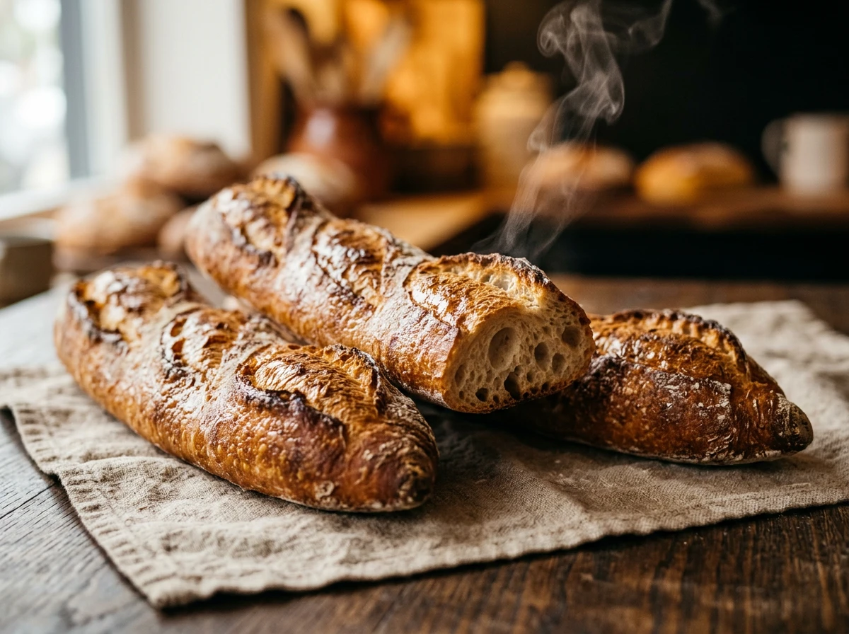 Baguettes dorées croustillantes sorties du four