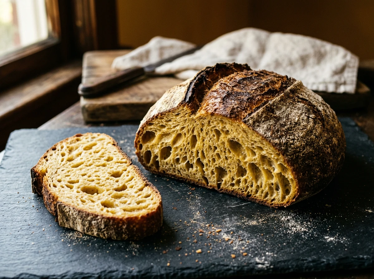 Pain de campagne rustique à la croûte épaisse et mie ouverte